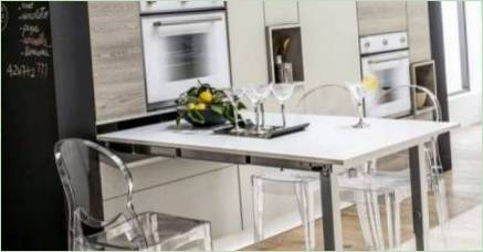 Úzke kuchynské stoly: druhy, konštrukčné možnosti a kritériá pre výber